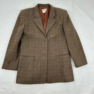 Vintage Coldwater Creek Womens Wool Plaid Blazer - Brown Size 10